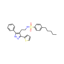 CCCCCc1ccc(S(=O)(=O)NCCc2c(-c3cccs3)n[nH]c2-c2ccccc2)cc1 ZINC000072173099