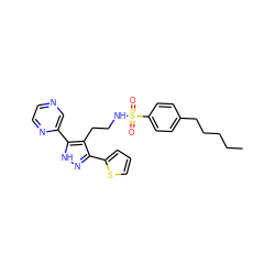 CCCCCc1ccc(S(=O)(=O)NCCc2c(-c3cccs3)n[nH]c2-c2cnccn2)cc1 ZINC000072173076