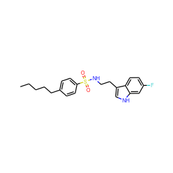 CCCCCc1ccc(S(=O)(=O)NCCc2c[nH]c3cc(F)ccc23)cc1 ZINC000028339831