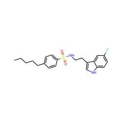 CCCCCc1ccc(S(=O)(=O)NCCc2c[nH]c3ccc(F)cc23)cc1 ZINC000028342159