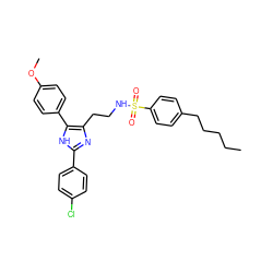 CCCCCc1ccc(S(=O)(=O)NCCc2nc(-c3ccc(Cl)cc3)[nH]c2-c2ccc(OC)cc2)cc1 ZINC000014978187