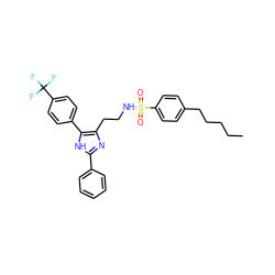 CCCCCc1ccc(S(=O)(=O)NCCc2nc(-c3ccccc3)[nH]c2-c2ccc(C(F)(F)F)cc2)cc1 ZINC000014978171