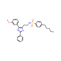 CCCCCc1ccc(S(=O)(=O)NCCc2nc(-c3ccccc3)[nH]c2-c2cccc(OC)c2)cc1 ZINC000014978178