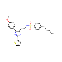 CCCCCc1ccc(S(=O)(=O)NCCc2nc(-c3cccs3)[nH]c2-c2ccc(OC)cc2)cc1 ZINC000014978220