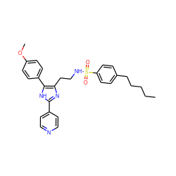 CCCCCc1ccc(S(=O)(=O)NCCc2nc(-c3ccncc3)[nH]c2-c2ccc(OC)cc2)cc1 ZINC000014978205