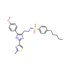 CCCCCc1ccc(S(=O)(=O)NCCc2nc(-c3csc(C)n3)[nH]c2-c2ccc(OC)cc2)cc1 ZINC000014978217