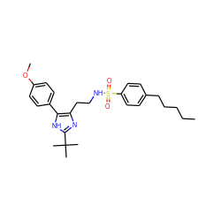 CCCCCc1ccc(S(=O)(=O)NCCc2nc(C(C)(C)C)[nH]c2-c2ccc(OC)cc2)cc1 ZINC000014978202