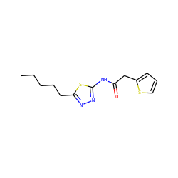 CCCCCc1nnc(NC(=O)Cc2cccs2)s1 ZINC000002853431