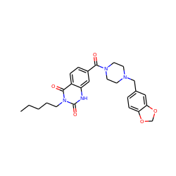 CCCCCn1c(=O)[nH]c2cc(C(=O)N3CCN(Cc4ccc5c(c4)OCO5)CC3)ccc2c1=O ZINC000020116980