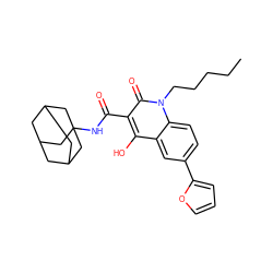 CCCCCn1c(=O)c(C(=O)NC23CC4CC(CC(C4)C2)C3)c(O)c2cc(-c3ccco3)ccc21 ZINC000101431588