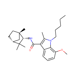 CCCCCn1c(C)c(C(=O)N[C@@H]2C(C)(C)[C@@H]3CC[C@@]2(C)C3)c2cccc(OC)c21 ZINC000013817333