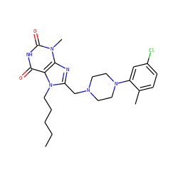 CCCCCn1c(CN2CCN(c3cc(Cl)ccc3C)CC2)nc2c1c(=O)[nH]c(=O)n2C ZINC000057392149