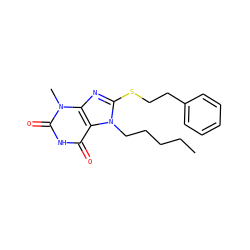 CCCCCn1c(SCCc2ccccc2)nc2c1c(=O)[nH]c(=O)n2C ZINC000012532275