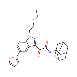 CCCCCn1cc(C(=O)C(=O)NC23CC4CC(CC(C4)C2)C3)c2cc(-c3ccco3)ccc21 ZINC000084739169