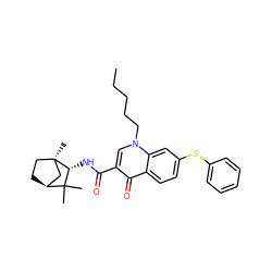 CCCCCn1cc(C(=O)N[C@@H]2C(C)(C)[C@H]3CC[C@]2(C)C3)c(=O)c2ccc(Sc3ccccc3)cc21 ZINC000095574837