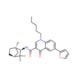 CCCCCn1cc(C(=O)N[C@H]2C(C)(C)[C@H]3CC[C@]2(C)C3)c(=O)c2cc(-c3ccco3)ccc21 ZINC000058569094