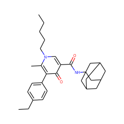 CCCCCn1cc(C(=O)NC23CC4CC(CC(C4)C2)C3)c(=O)c(-c2ccc(CC)cc2)c1C ZINC000095553080