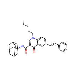 CCCCCn1cc(C(=O)NC23CC4CC(CC(C4)C2)C3)c(=O)c2cc(/C=C/c3ccccc3)ccc21 ZINC000058568750