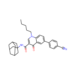 CCCCCn1cc(C(=O)NC23CC4CC(CC(C4)C2)C3)c(=O)c2cc(-c3ccc(C#N)cc3)ccc21 ZINC000058582750