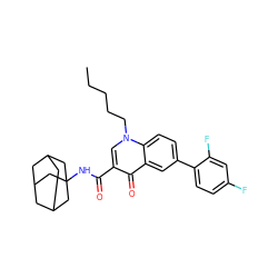 CCCCCn1cc(C(=O)NC23CC4CC(CC(C4)C2)C3)c(=O)c2cc(-c3ccc(F)cc3F)ccc21 ZINC000058569092