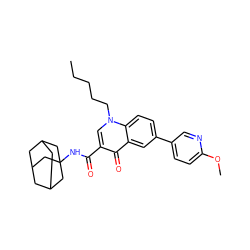 CCCCCn1cc(C(=O)NC23CC4CC(CC(C4)C2)C3)c(=O)c2cc(-c3ccc(OC)nc3)ccc21 ZINC000058574742