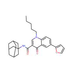 CCCCCn1cc(C(=O)NC23CC4CC(CC(C4)C2)C3)c(=O)c2cc(-c3ccco3)ccc21 ZINC000058592742