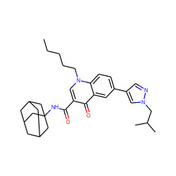 CCCCCn1cc(C(=O)NC23CC4CC(CC(C4)C2)C3)c(=O)c2cc(-c3cnn(CC(C)C)c3)ccc21 ZINC000058576164