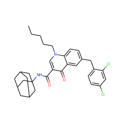 CCCCCn1cc(C(=O)NC23CC4CC(CC(C4)C2)C3)c(=O)c2cc(Cc3ccc(Cl)cc3Cl)ccc21 ZINC000058582433