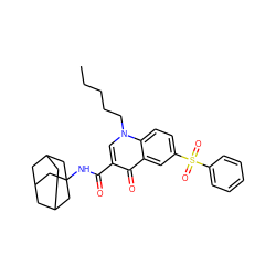 CCCCCn1cc(C(=O)NC23CC4CC(CC(C4)C2)C3)c(=O)c2cc(S(=O)(=O)c3ccccc3)ccc21 ZINC000058583998