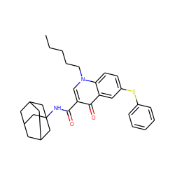 CCCCCn1cc(C(=O)NC23CC4CC(CC(C4)C2)C3)c(=O)c2cc(Sc3ccccc3)ccc21 ZINC000040973110