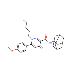 CCCCCn1cc(C(=O)NC23CC4CC(CC(C4)C2)C3)c(=O)cc1-c1ccc(OC)cc1 ZINC000066260082