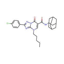 CCCCCn1cc(C(=O)NC23CC4CC(CC(C4)C2)C3)c(=O)n2nc(-c3ccc(Cl)cc3)nc12 ZINC000653742686