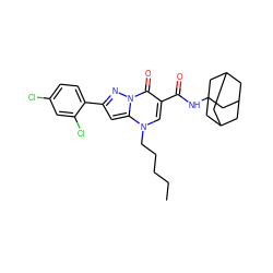 CCCCCn1cc(C(=O)NC23CC4CC(CC(C4)C2)C3)c(=O)n2nc(-c3ccc(Cl)cc3Cl)cc12 ZINC000096908237