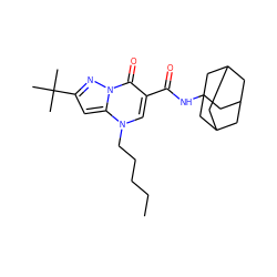 CCCCCn1cc(C(=O)NC23CC4CC(CC(C4)C2)C3)c(=O)n2nc(C(C)(C)C)cc12 ZINC000096908248