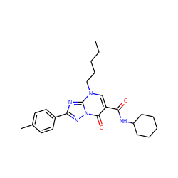 CCCCCn1cc(C(=O)NC2CCCCC2)c(=O)n2nc(-c3ccc(C)cc3)nc12 ZINC000653746388