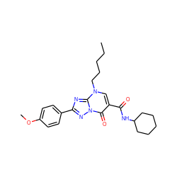 CCCCCn1cc(C(=O)NC2CCCCC2)c(=O)n2nc(-c3ccc(OC)cc3)nc12 ZINC000653742676