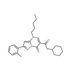 CCCCCn1cc(C(=O)NC2CCCCC2)c(=O)n2nc(-c3ccccc3C)cc12 ZINC000096908224