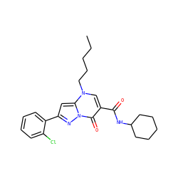 CCCCCn1cc(C(=O)NC2CCCCC2)c(=O)n2nc(-c3ccccc3Cl)cc12 ZINC000096908229