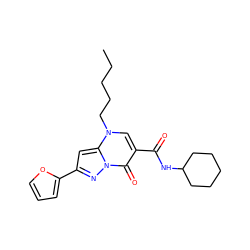 CCCCCn1cc(C(=O)NC2CCCCC2)c(=O)n2nc(-c3ccco3)cc12 ZINC000096907163