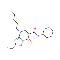 CCCCCn1cc(C(=O)NC2CCCCC2)c(=O)n2nc(CC)cc12 ZINC000096908243