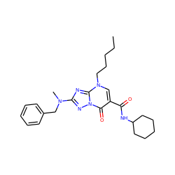 CCCCCn1cc(C(=O)NC2CCCCC2)c(=O)n2nc(N(C)Cc3ccccc3)nc12 ZINC000653737476