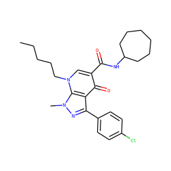 CCCCCn1cc(C(=O)NC2CCCCCC2)c(=O)c2c(-c3ccc(Cl)cc3)nn(C)c21 ZINC000095595826