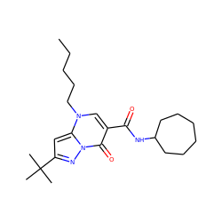 CCCCCn1cc(C(=O)NC2CCCCCC2)c(=O)n2nc(C(C)(C)C)cc12 ZINC000096908247