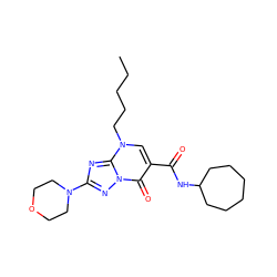 CCCCCn1cc(C(=O)NC2CCCCCC2)c(=O)n2nc(N3CCOCC3)nc12 ZINC000653746424