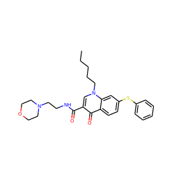 CCCCCn1cc(C(=O)NCCN2CCOCC2)c(=O)c2ccc(Sc3ccccc3)cc21 ZINC000095574076