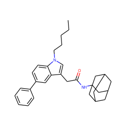 CCCCCn1cc(CC(=O)NC23CC4CC(CC(C4)C2)C3)c2cc(-c3ccccc3)ccc21 ZINC000084731178