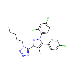 CCCCCn1nnnc1-c1nn(-c2ccc(Cl)cc2Cl)c(-c2ccc(Cl)cc2)c1C ZINC000029124847