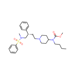 CCCCN(C(=O)OC)C1CCN(CC[C@H](CN(C)S(=O)(=O)c2ccccc2)c2ccccc2)CC1 ZINC000026497175