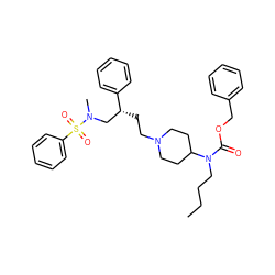 CCCCN(C(=O)OCc1ccccc1)C1CCN(CC[C@H](CN(C)S(=O)(=O)c2ccccc2)c2ccccc2)CC1 ZINC000026568054