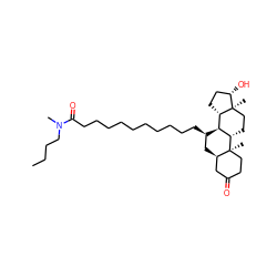 CCCCN(C)C(=O)CCCCCCCCCC[C@@H]1C[C@@H]2CC(=O)CC[C@]2(C)[C@H]2CC[C@]3(C)[C@@H](O)CC[C@H]3[C@@H]21 ZINC000028642213